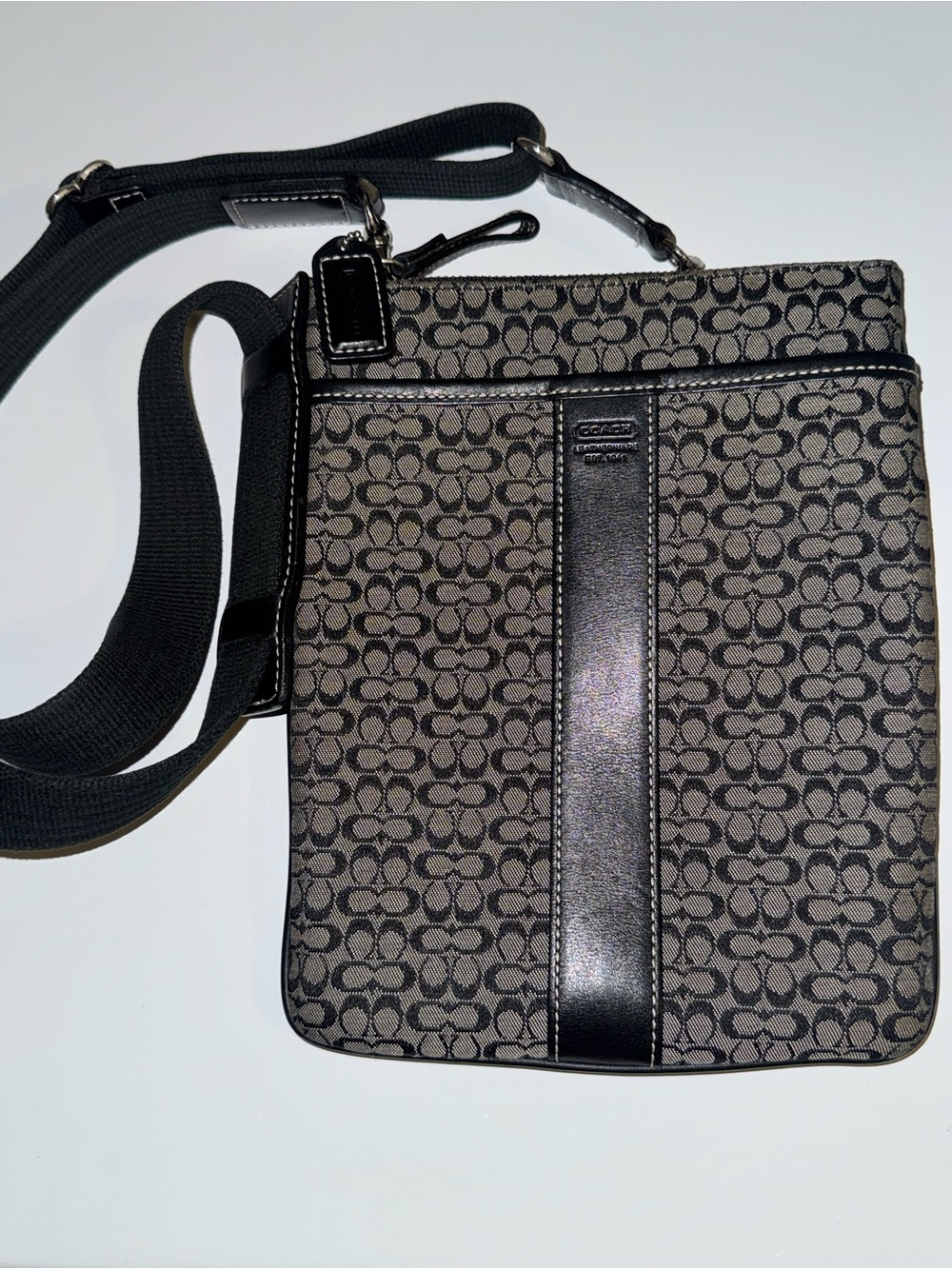 Coach Men’s Gray and Black Signature Messenger Bag